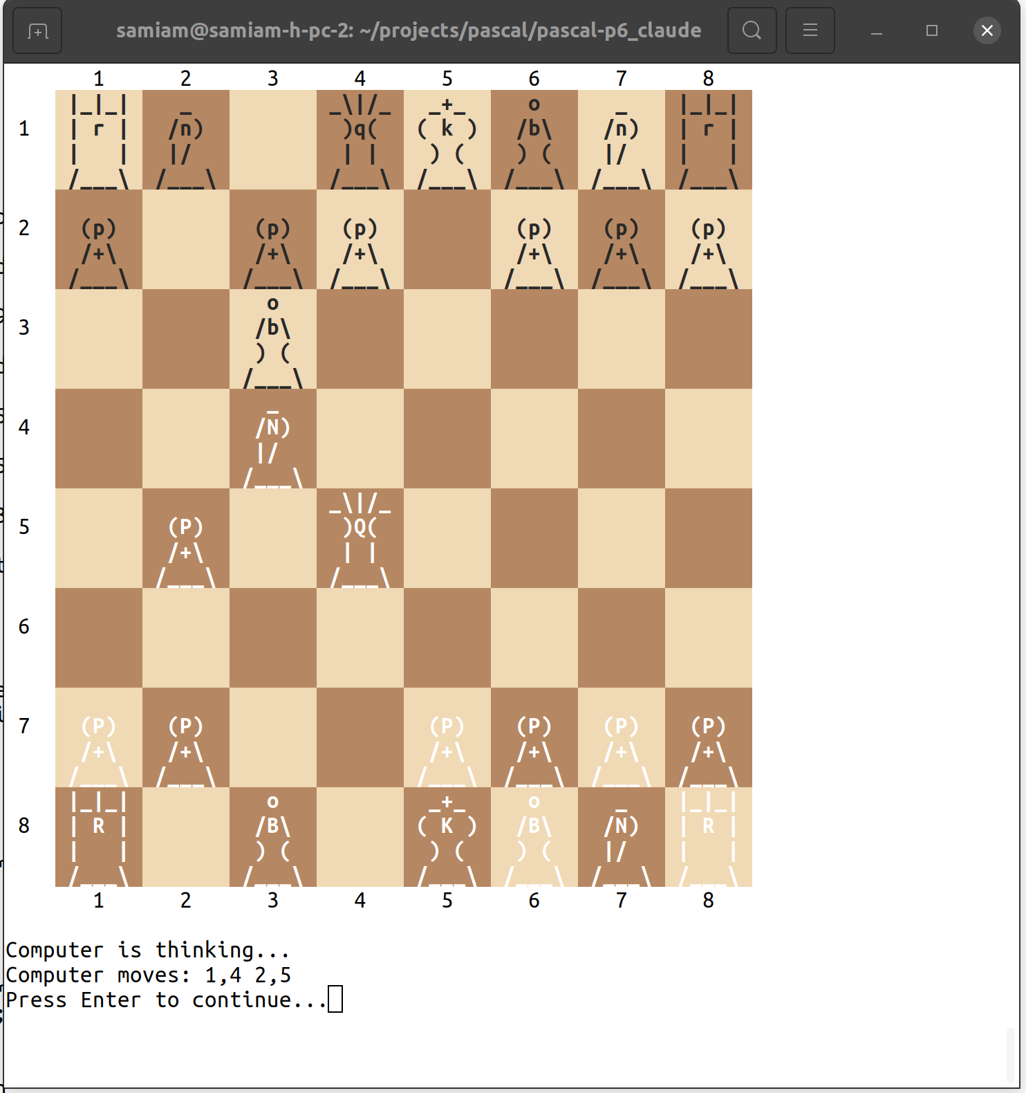 Chess program running in Pascal-P6